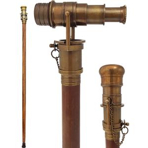 Brass Nautical Telescope Walking Stick Antique Finish Costume Wooden Cane Foldable Rosewood Stick Steampunk Style