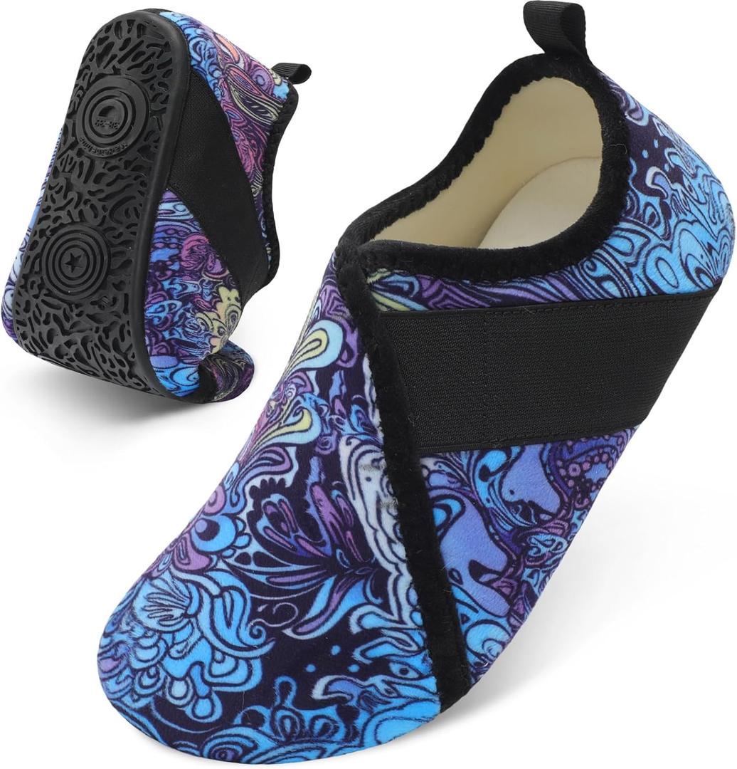 Besroad House Slippers for Women Men Comfy Barefoot Slippers Sock Furry Slip On House Shoes with Soft Rubber Sole for Bedroom Home Travel Yoga (7-7.5 Women/5.5-6 Men, Multi Ocean)