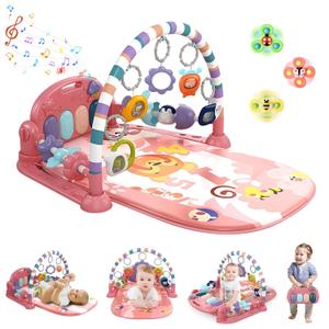 Baby Gym Play Mat, Baby Piano Mat Kick and Play Lights and Music Tummy Time Toys Infant Musical Activity Gym Mat for Visual, Hearing, Sensory, Motor Development Gift for Babies Newborn 0-3-6-12 Months (Pink)