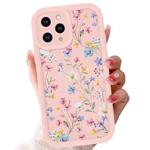 Aesthetic Flower Case for iPhone 16 Pro Max Case 6.9’’, Spring Cute Floral Pattern Case for Women Girls, Soft Bumper Slim Fit TPU Full Lens Protective Silicone Shockproof Phone Cover, Pink Blue Flower