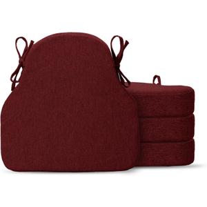 Windsor Dining Chair Cushions Set of 4, Thick Non Slip Kitchen Chair Pads with Ties & Removable Washable Cover, Indoor Seat Cushion 17" x 16" x 2", Burgundy