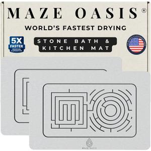 Stone Bath Mat, 5x Faster Drying, Diatomaceous Earth, Non Slip Quick Dry | Diatomaceous Earth Bathroom Mat, Stone Drying Mat for Kitchen Counter Non Slip, Engraved Airflow- 23.6 x 15.3 in, 2-Pack