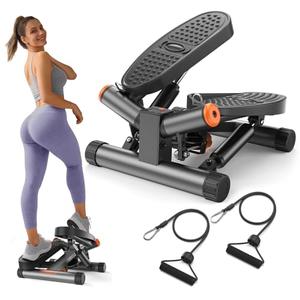 Niceday Twist Stepper for Exercise at Home, Mini Stair Stepper with Resistance Bands at Home Workout Equipment with 300LBS Loading Capacity, Hydraulic Fitness Stepper with LCD Monitor Gray
