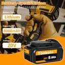 Replacement Battery for Dewalt 20v Max Battery, 20v 8Ah Replacement Battery Compatible with Dewalt 20v Battery DCB200 DCB206 DCB204 DCB205 DCB203 DCB207 Cordless Tools