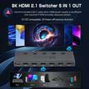 Enbuer 8K HDMI 2.1 Switch, HDMI 2.1 Switcher 5 in 1 Out Supports CEC 8K@60Hz, 4K@240Hz, 1080P@480Hz, HDCP 2.3 HDR 3D Dolby Atmos VRR Compatible with PS5 Xbox Blu-Ray Player with IR Remote Controller