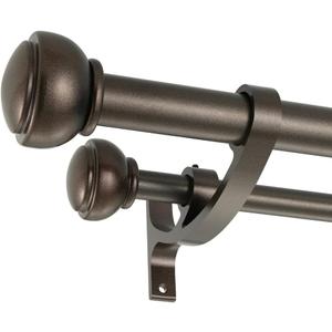 Antique Brown Curtain Rods for Windows 28-48 Inch, Decorative Double Drapery Rods with Cap Finials, 1-Inch Front, 5/8-Inch Back, Adjustable Dual Rods