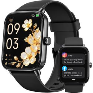 Smart Watch for Men,1.85 inch AMOLED Touchscreen for Android & iPhone Alexa Built-in Bluetooth Calls,Fitness Watch 110+ Sport Modes Heart Rate/Sp02/Sleep/Calories Monitor IP68 Waterproof(Black, 1.85)