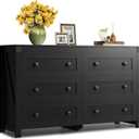 WLIVE Farmhouse Black Dresser for Bedroom, 53.07'' Wide 6 Drawer Wood Dresser, Chest of Drawers with Double Rustic Handle, TV Stand for 60 inch TV, Modern Clothes Organizer for Living Room, Hallway
