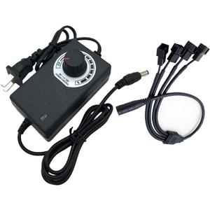 12V PC Fan Speed Controller, Fan Power Supply 100-240V AC to 3-12V DC 36W Adjustable, with Fan Splitter Cable 4X 3pin or 4pin Connector AC DC Adapter