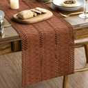 Artoid Mode Caramel Farmhouse Woven Rustic Hollow Table Runner, Seasonal Holiday Hollow Kitchen Dining Table Decoration for Home Party Decor 12x72 Inch