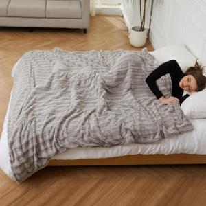 YAKEE Electric Heated Blanket Full Size 72"x 84", 4 Fast Heating Levels, 10H Auto Off, Super Soft Faux Fur Electric Blanket, Overheat Protection, Brown