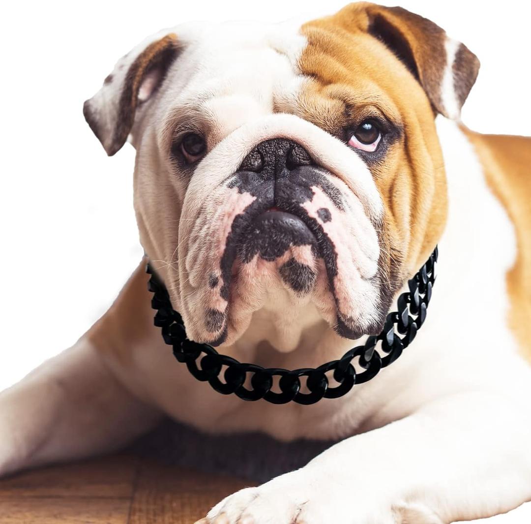 Cuban Link Dog Collar - 3/4 in Wide Metal Chain Dog Collar Venom Black, Designed Stunning Pet Accessory, Cute Luxury Jewelry Costume 22 inches