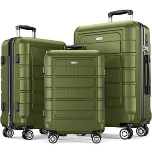 SHOWKOO Luggage Sets Expandable PC+ABS Durable Suitcase Double Wheels TSA Lock Olive Green 3pcs (20in24in28in)