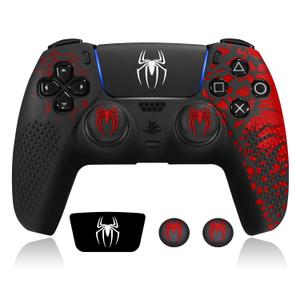 Anti-Slip PS5 Controller Skin, PS5 Controller Accessories, Non-Slip Silicone PS5 Controller Cover Case with Thumb Grip Gaps, Touch Pad Sticker and Cover Wrap Stickers (Single-Black)