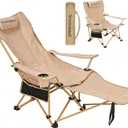 Reclining Camping Chair with Footrest, 4-Position Adjustable Back Folding Lounge Chair for Adult | Heavy-Duty Beach Chairs with Cup Holder & Carry Bag for Beach, Camping, Backyard, Fishing