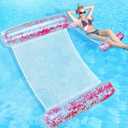 Sratte Pool Float Hammock Inflatable Water Glitter 4-in-1 Multi-Purpose Inflatable Swimming Pool Floats Adults PVC Water Hammock Lounge Floaties for Party