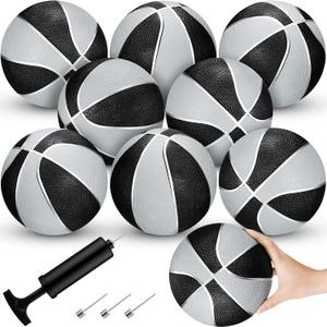 8 Pack 7 Inch Mini Rubber Basketballs Set Small Basketball with Air Pump Mini Hoop Junior Size 3 Basketballs for Beginner Arcade Games Indoor Outdoor Pool Party Favors(Black and Silver)
