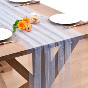 Blue Pearl Table Runner Boho Rustic Tulle Lace Spring Easter Table Runner for Baby Shower Wedding Arch Decor Veil Dessert Table Decor 3pcs (10ft x 3pcs)