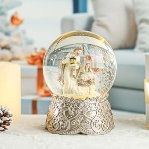 Vipush Christmas Snow Globe - Holy Family Musical Snow Globe with Color Changing Led Lights, Christmas Decorations with Music Box Gifts for Girls Kids, Decorations for Christmas & Birthday