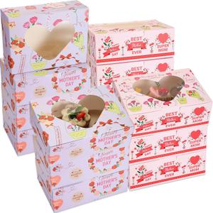 Nezyo 48 Pack Mother's Day Cookie Boxes with Window 8.3 x 6 x 3 Inch Best Mother Ever Bakery Box for Cupcakes, Candy, Muffins, Donuts