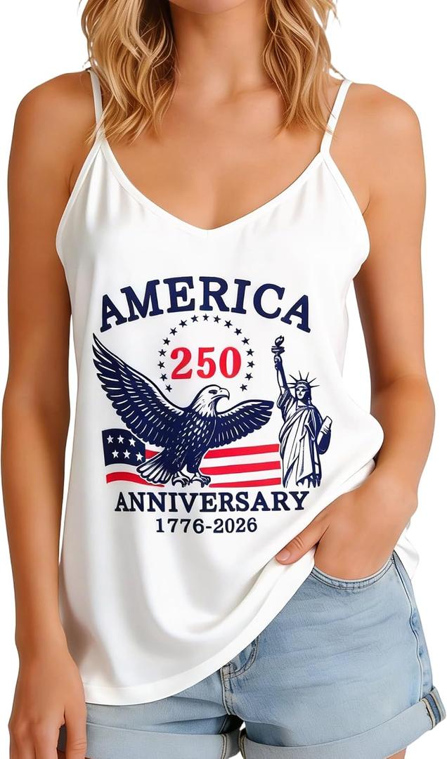 Ibeauti American Flag Tank Tops for Women 4th of July Outfits Camisoles Patriotic 250th Anniversary USA Shirts Medium