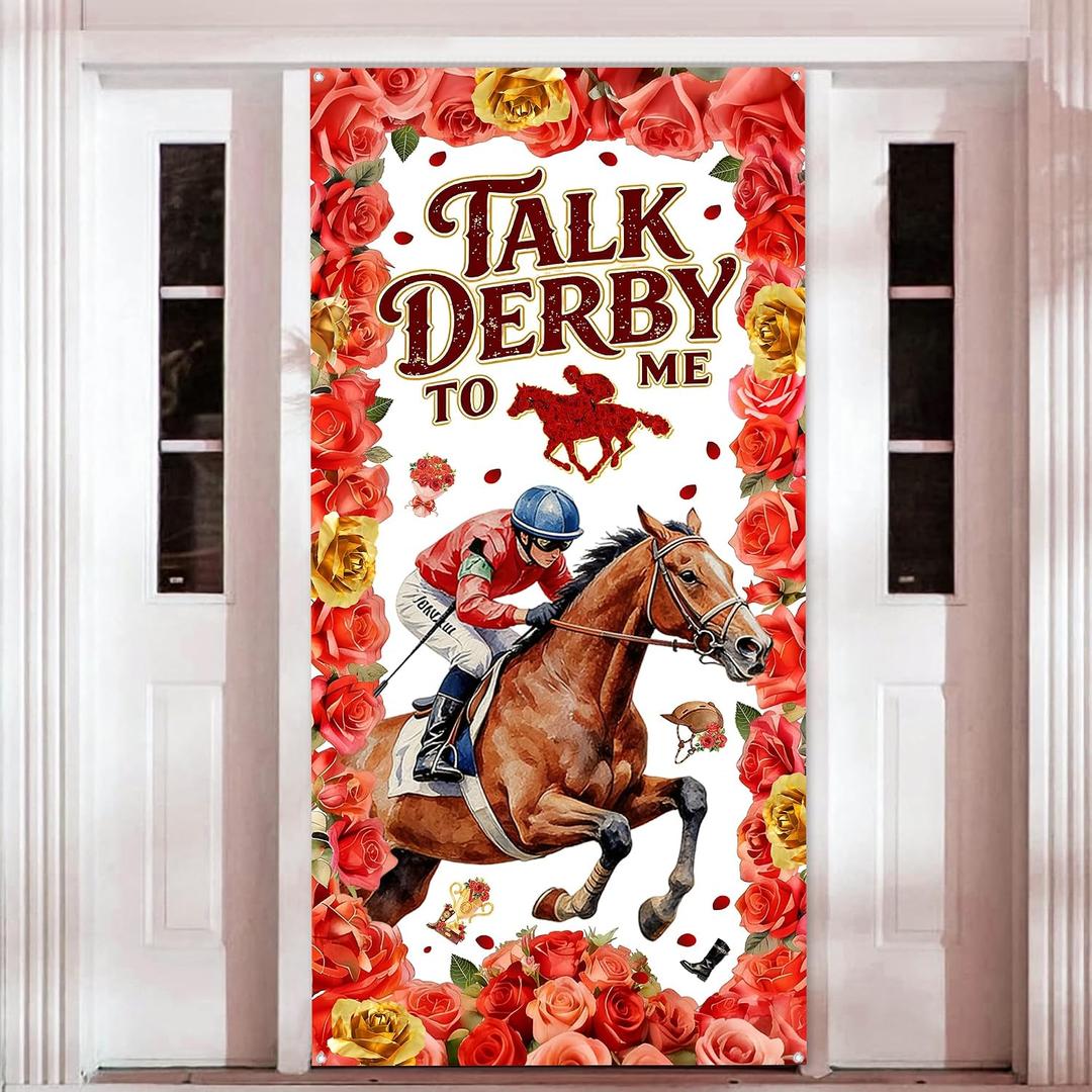 Derby Door Cover Decorations - Talk To Me Hanging Door Banner Decor, Derby Banner for Horse Racing Party Supplies 35.4 x 72.8 Inch