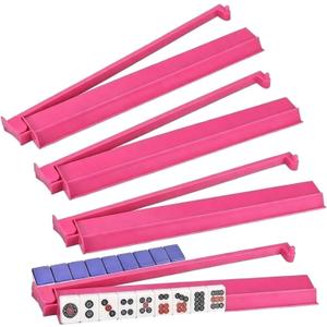 Mahjong Rack with Pushers, 4-Piece Premium Acrylic Mahjong Racks with Built-in Pushers & Rotating Bases - Set for Easy Play (Magenta)