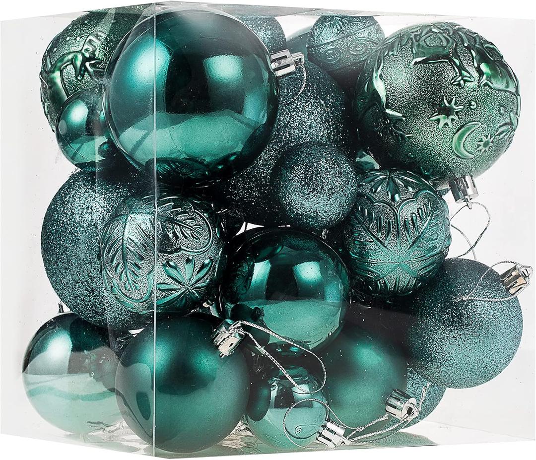 Senjie Green Shatterproof Christmas Ball Ornaments, 32 Pcs, Plastic, Wedding & Christmas, Hanging