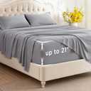 Bedsure Deep Pocket Queen Sheets Set - Fits Mattresses Up to 21 Inches Thick - 4 Piece GentleSoft Bed Sheets, Moisture Wicking, Soft & Cooling Bedsheet & Pillowcases, Easy & Secure Fit, Light Grey