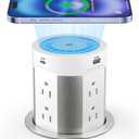 Kungfuking Pop Up Outlet for Countertop Kitchen, 15W Wireless Charger, 75W USB C Counter Top Electrical Power, 8 Outlets & 4 USB Ports, 4"Hole Recessed Popup Outlet for Island Conference Table Office (White)