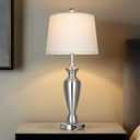 Silver Table Lamp for Living Room Single, 30 Tall Touch Control Bedside Lamp for Nightstand, 3-Way Dimmable Bedroom Lamp with USB A+C Ports and AC Outlet (1 Pack)