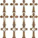 Kathfly 24 Pcs Easter Wooden Crosses for Craft Small Baptism Decor Catholic Rustic Unfinished Standing Cross for Centerpieces Easter Decor Table First Communion, 3 Styles, 6.7 x 4.3 Inches(Dark Brown)