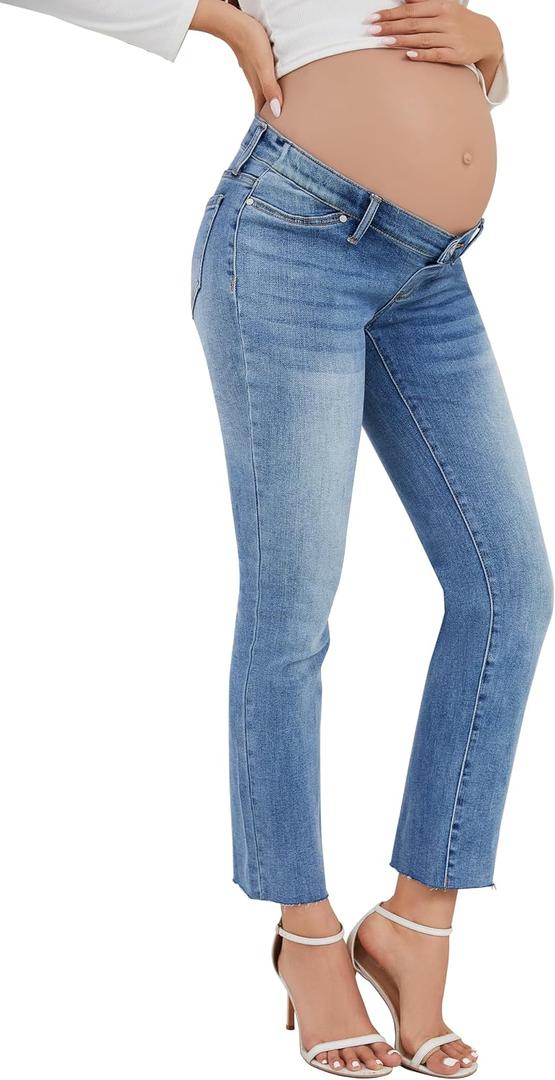 OVRUNS Maternity Jeans Under Belly Pregnancy Jeans Stretchy Denim Maternity Clothes for Women, Small