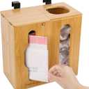 Trash Bag Dispenser & Grocery Bag Holder -2 in 1-Bamboo Plastic Bag Holder with Large Storage Capacity and Wall-Mounted Design, Grocery Garbage Bag Organizers for Kitchen and Laundry Room Organization