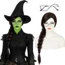 Wiggy Mermaid Brown Black Witch Wig and Glasses Accessories for Adult Women 80CM Long Brown Braided Wig+Cap for Halloween Witches Costume Party Cosplay, Size M