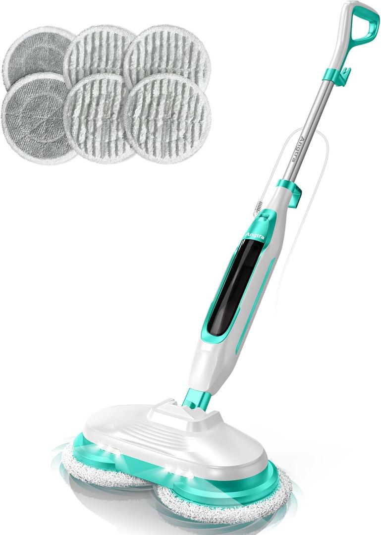 Scrubbing Steam Mop with Rotating Mop Pads, All-in-One Hard Floor Cleaner with LED Headlights