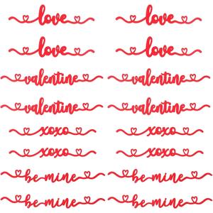 16 Pcs Valentine's Day Tabletop Wood Words Cutouts with XOXO, Love, Be Mine, Valentine Wooden Plate Letter Sign Decor Valentine Tabletop Centerpiece for Plates Table Decorations Presents