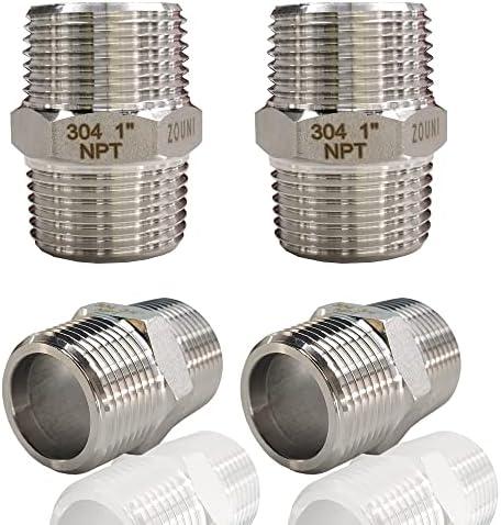 4PCS Hex Nipple 1" x 1" Male Pipe Fittings, 304 Stainless Steel 1 inch NPT Male Threaded Pipe Adapter Fittings Equal Nipples Connectors, MNPT Straight Connector Pipe Fitting