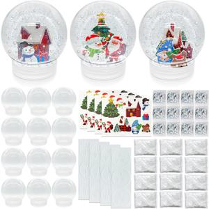 12 Set Plastic Snow Globes Kit, DIY Snow Globe Making Craft kit for Kids Adults, Clear Water Globes with Screw Off Cap DIY Snow Globes, Christmas fillable Ornaments, Xmas DIY Crafts Home Decoration