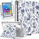 for iPad A16 Case - for iPad 10th Generation Case 10.9 Inch Women Girls Kids Cute Girly Kawaii Pretty Flower Blue Unique Fashion Rotating Stand Folio Tablet Cover for Apple 10/11 2025