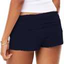 XBTCLXEBCO Womens Fold Over Shorts Y2K Low Rise Lounge Pajama Shorts Comfy Fitted Mini Pj Boxers Bottoms Sleepwear (L)