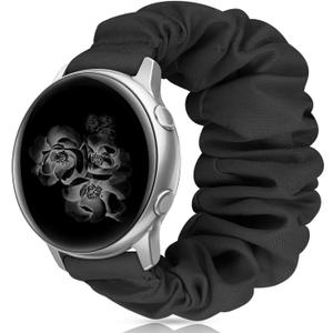 20mm 22mm Scrunchies Watch Bands, Elastic Replacement Bands for Samsung Galaxy Watch 4 5 Pro 6 7 Classic Galaxy Active 1 2 40mm 44mm for Women Bla-S