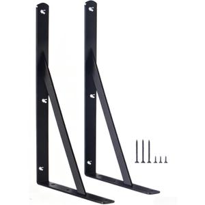 2 Pack L12 x H 8" Black Heavy Duty Shelf Brackets with Screws Metal Shelf Brackets Shelf Support Angle Brackets for Shelves L Brackets Heavy Duty Floating Shelf