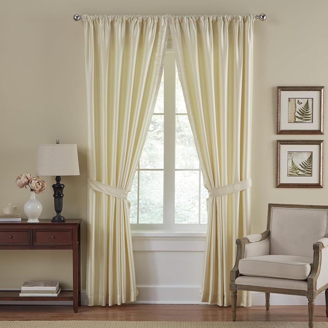 Elrene Home Fashions Versailles Faux-Silk Room-Darkening Curtain Panel, Blackout Curtain with Rod Pocket, 52 Inches by 95 Inches, Ivory, 1 Panel