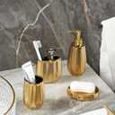 Bathroom Accessories Set 4 Pcs, Gold Ceramic Bathroom Accessories Complete with Soap Dispenser, Toothbrush Holder, Bathroom Tumbler, and Soap Dish - Modern Bathroom Decor
