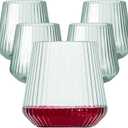 40 Pack Plastic Ribbed Wine Glasses, 14Oz Origami Disposable Wine Glasses Unbreakable Clear Plastic Cocktail Glasses Recyclable Shatterproof Reusable Wine Cups (14oz-green-40pack)