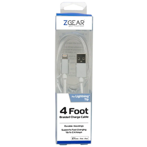 ZGEAR For Lighting Tip 4 Foot Braided Charger Cable