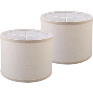 lampshades Set of 2, Drum Lamp Shades Set of 2, Lamp Shades for Table Lamps Easy Assembly Required Lamps Shades Natural Linen Fabric(Beige, 10"x10"x8")
