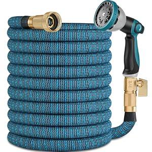 100FT Garden Hose -2026 Newly Upgraded Expandable Garden Hoses with 10 Function Spray Nozzle, Extra Strength Fabric, Pure Brass 3/4'' Fittings, Leak-Proof, Lightweight, Kink-Free Hose(Gray Blue)