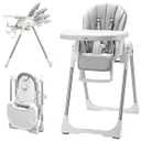 KÜB 3-in-1 Foldable Baby High Chair | Multifunctional Infant High Chairs for Babies and Toddlers | Removable Seat & Tray Easy Clean | 7 Height & 4 Recline Adjustable | 2 Locking Wheels Grey